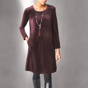 J. Jill Velour Long Sleeve Crew Shift‎ Midi Dress Pockets, Stretchy, Comfy, XL